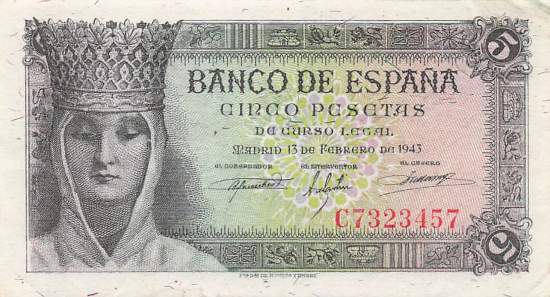 5 Pesetas 13.2.1943